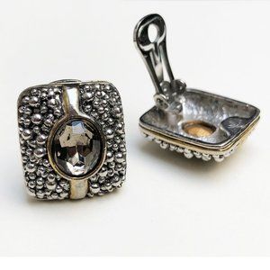 Modern rhinestone clip on earrings, large rectangular studs no piercing